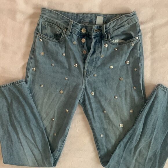 &denim Denim - &Denim Women’s Jeans Silver Studs High Waisted 27 X 28